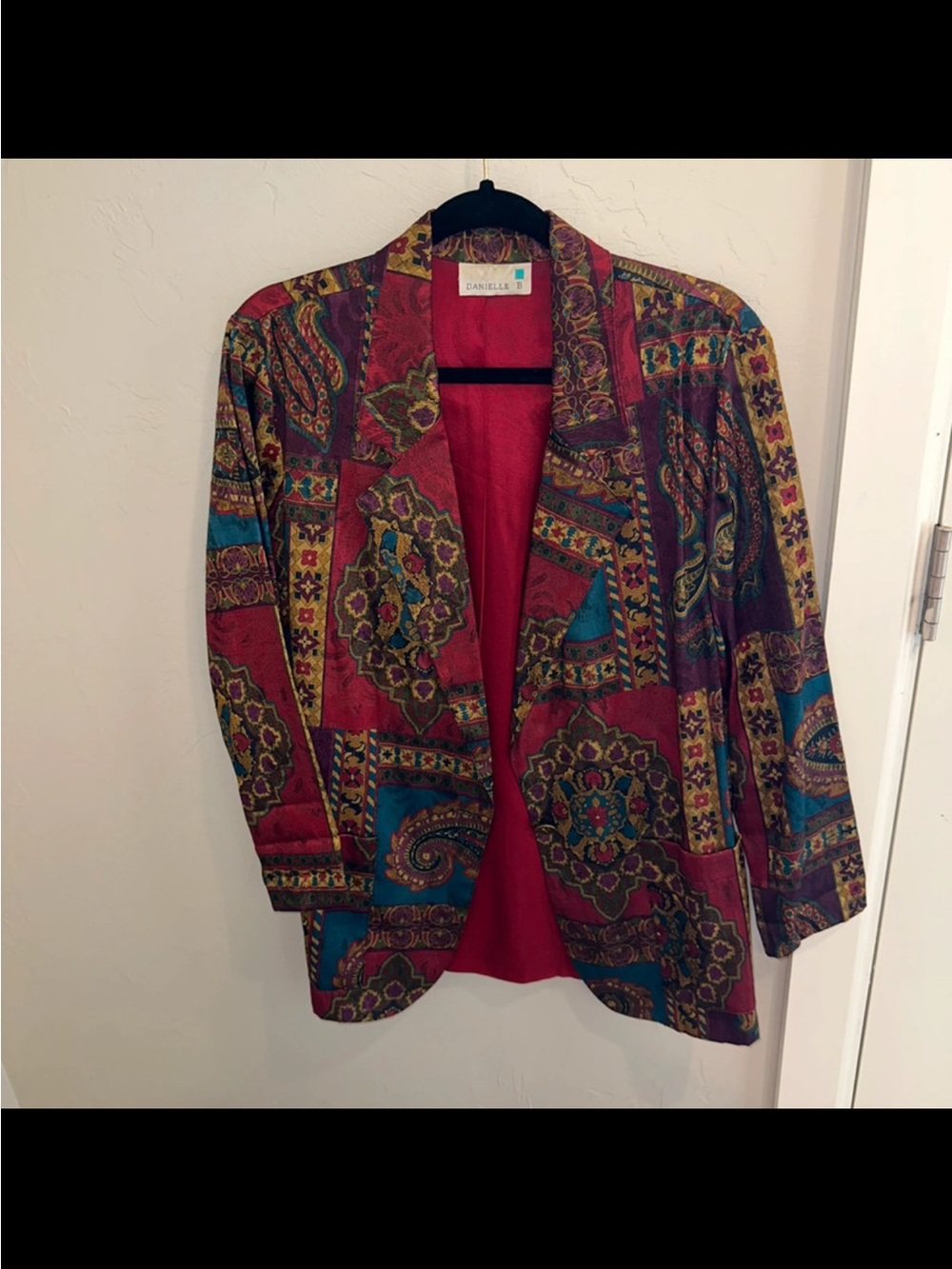 Vintage Patchwork Paisley Open-Front Blazer in Red